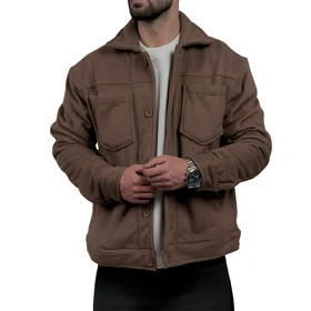 پیراهن مردانه کتی مخمل قهوه ای مدل دو جیب