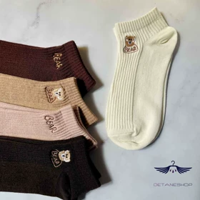 جوراب مچی کبریتی نود گلدوزی تدی (سفید)