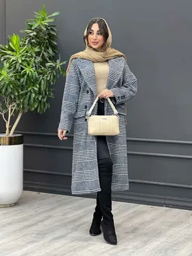 پالتو چهارخونه بلند شش دکمه