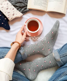 جوراب ساق‌دار شکوفه - طوسی