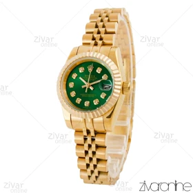 ساعت رولکس دیت جاست زنانه بند طلایی صفحه سبز اسمال 104516