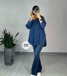 تونیک مانتویی جین آسمان