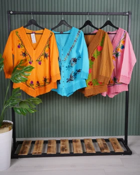 تونیک دکمه دار گلدوزی شده وارداتی هندی 3060