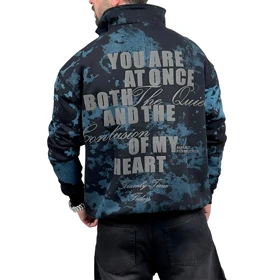 دورس یقه نیم زیپ سرمه ای آبی مدل چاپ برجسته