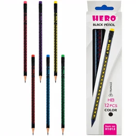 مداد مشکی HB هیرو HERO مدل H1013 بسته 12 عددی پاکن دا