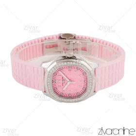 ساعت پتک فیلیپ آکوانا زنانه قاب سیلور صفحه صورتی دور نگین 105608