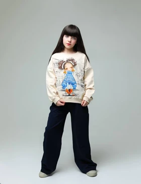 بلوز کراپ شلوار دخترانه رنگ کرم کد 1927