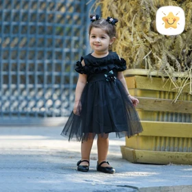 سارافون مشکی محرمی دخترانه مدل دور پیله ای 2 تا 6 سال