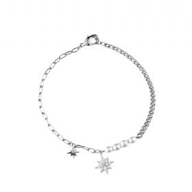 دستبند دخترانه مدل ستاره مروارید (نقره‌ای)