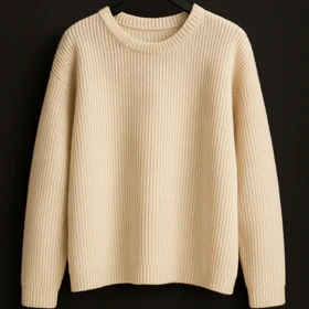 پلیور بافتنی لش باکسی یقه گرد کرم استخونی شیک فری سایز لش