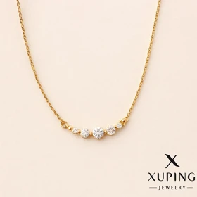 گردنبند طلایی ظریف زنانه با نگینهای درخشان Xuping