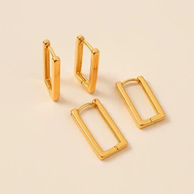 گوشواره مستطیلی طلایی براق ژوپینگ – مدل مینیمال و مدرن