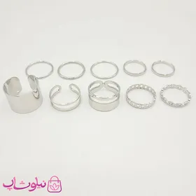 پک انگشتر دخترانه 10 عددی نقره ای رنگ