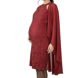 پیراهن کوتاه بارداری پارچه گیپور شنل حریر دار یقه قلاده ای زنانه کد 0422