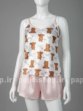 ست لباس خواب تاپ و شورتک ساتن طرح خرس