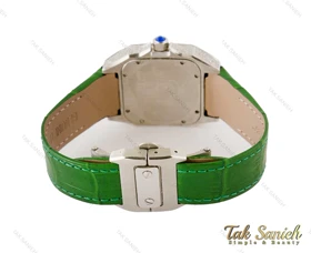 ساعت کارتیر زنانه دورنگین بند چرم سبز Cartier-4082-L
