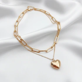 گردنبند ژوپینگ دو ردیفه طرح کارتیه و آویز قلب