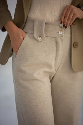 شلوار بگ دو دکمه (کرم)