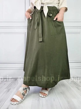 دامن جیب کراس دکمه‌ای کمربنددار