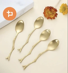 قاشق دسر خوری طلایی طرح شاخه