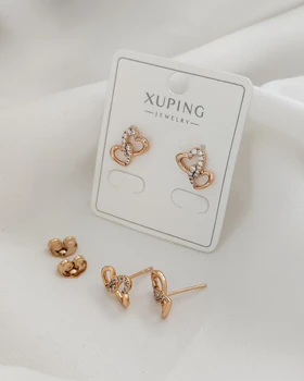 گوشواره میخی دو قلب نگیندار ژوپینگ