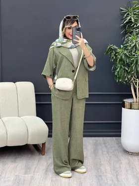 ست مانتو و شلوار دو دکمه آستین پاگن