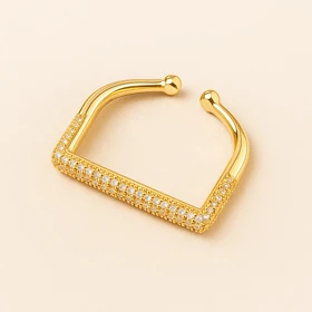 انگشتر فری سایز ژوپینگ طلایی با نگینکاری مربعی