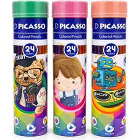 مداد رنگی 24 رنگ پیکاسو Picasso با درجه سختی HBجعبه فلزی استوانه ای