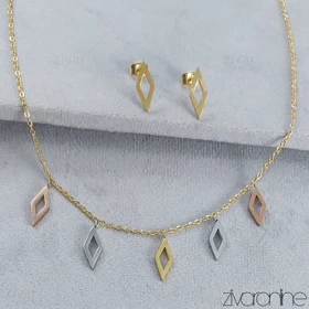 نیم ست طرح طلا با آویزهای لوزی سه رنگ 10081