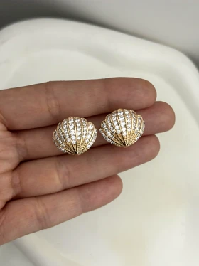 گوشواره ژوپینگ طلایی زنانه صدف نگین‌دار کد 580