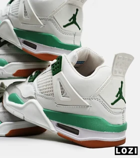 کتانی ساق‌دار زنانه و مردانه سفید طوسی سبز Nike air jordan 4 مدل 4829