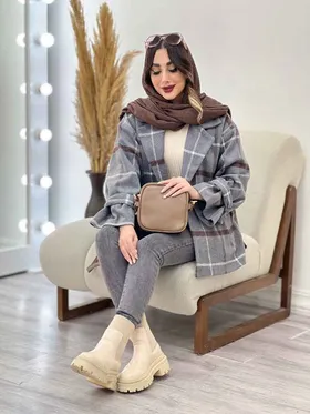 پالتو چهارخونه آستین بند دو جیب