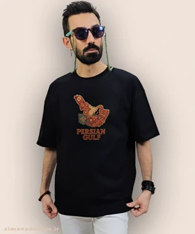 تی‌شرت لش مردانه و زنانه طرح خلیج فارس تلفیق با هنر فرش ایرانی
