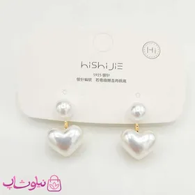 گوشواره زنانه میخی با طرح قلب مرواریدی