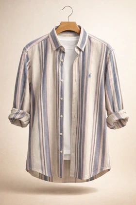 پیراهن استین بلند (طرح راه راه عمودی ملایم در تناژ بژ روشن و یاسی و صورتی)کدZ02