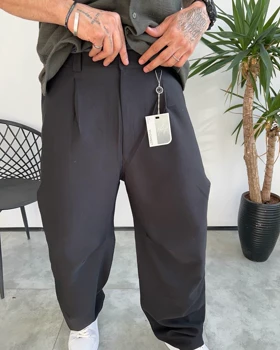 شلوار بگ پارچه ای مشکی پیله دار MCH