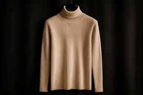 پلیور بافت یقه اسکی مردانه شتری بافت کبریتی خاص و شیک / فری سایز