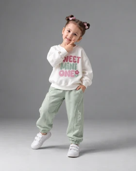 ست بلوز شلوار دخترانه طرح SWEET MINI ONE رنگ سبز پاستلی