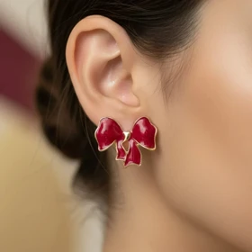 گوشواره زنانه مدل روزلا طرح پاپیون قرمز