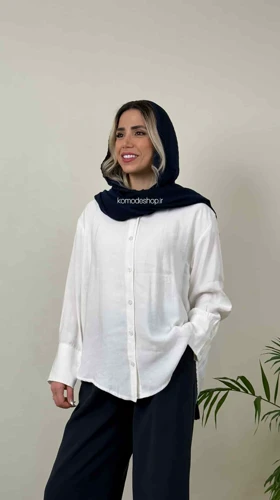 شومیز زنانه سیلک اسلپ کارن (سفید)