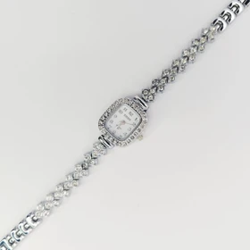 ساعت مچی زنانه مجلسی EHHE نگین‌دار با موتور کوارتز (بند نقره ای با صفحه سفید)