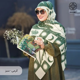 روسری نخ پنبه قاصدک (کرمی-سبز)