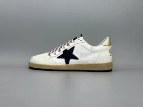 کتانی گلدن گوس بال استار چرم سفید آبی طلایی/Golden Goose Ball star
