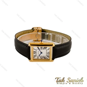 ساعت کارتیه تانک زنانه طلایی بند چرم مشکی Cartier-5267-L