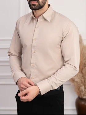 پیراهن تترون کرم آستین بلند sh128