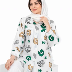 مانتو زنانه لینن طرح دار پازل کد 205