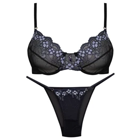 ست شورت و سوتین زنانه فیتن مدل فنردار گیپور مشکی کد 4952-9