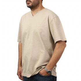 تیشرت آستین کوتاه یقه کوبایی مردانه تن کوک مدل 26211244