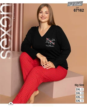 ست راحتی سایز بزرگ زنانه طرح دوز مشکی سکسن