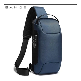 کیف کراس بادی مردانه بنج اصل BANGE BG-22085 رمز دار با پورت USB (آبی)